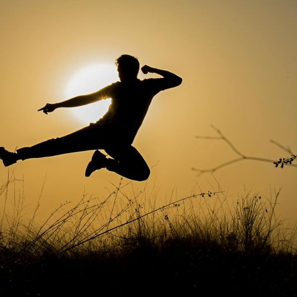 Stylized silhouette of a man showing points of strength and energy.